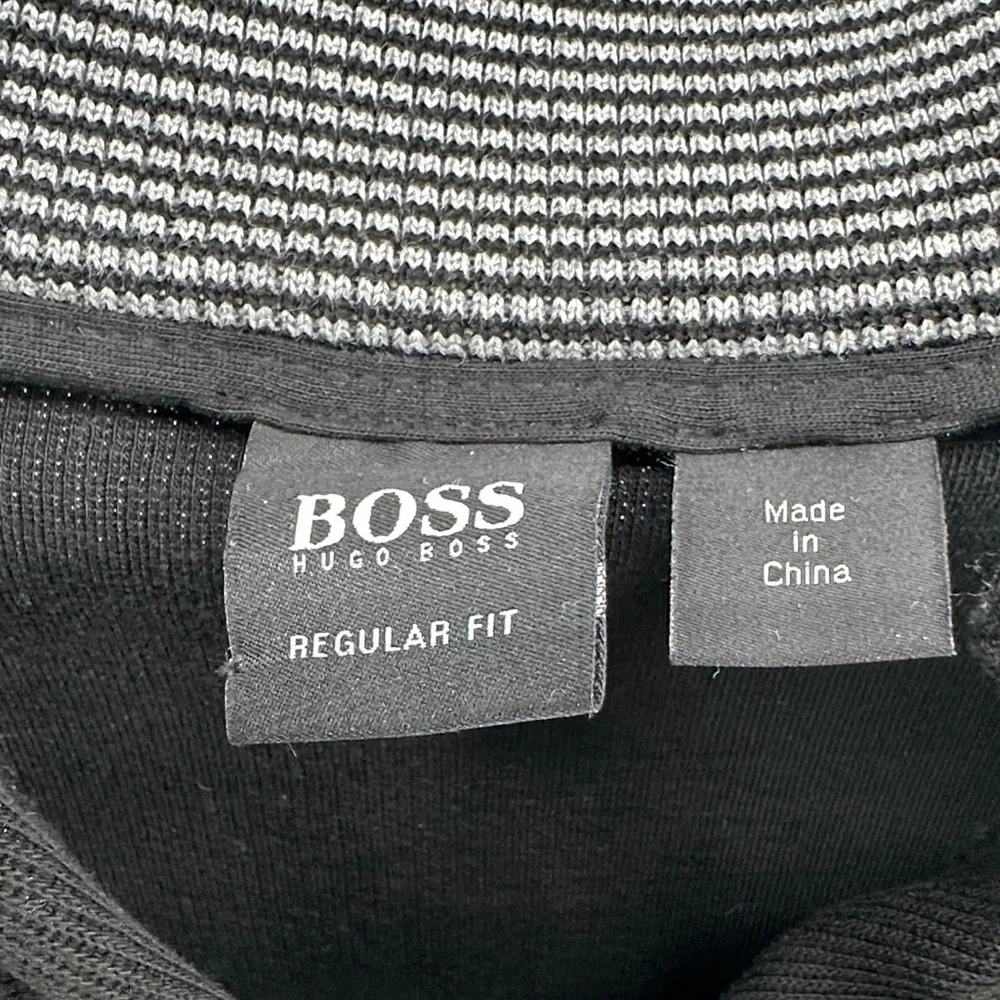 Hugo Boss Black Button-Up Sweater with Striped Collar